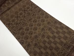 草花に流水・花唐草・横縞模様リバーシブル全通袋帯